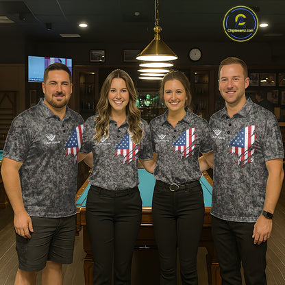 Personalized Retro Camo US Flag Billiard Shirts For Women Custom Eagle 8 Ball Pool Team Jersey TDM7987