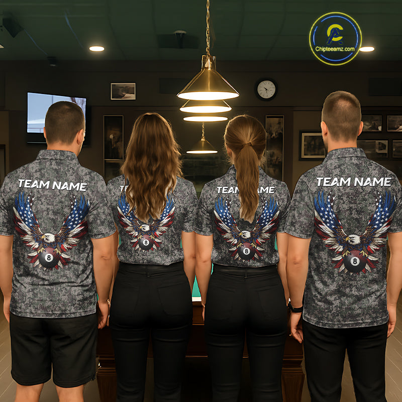 Personalized Retro Camo US Flag Billiard Shirts For Women Custom Eagle 8 Ball Pool Team Jersey TDM7987