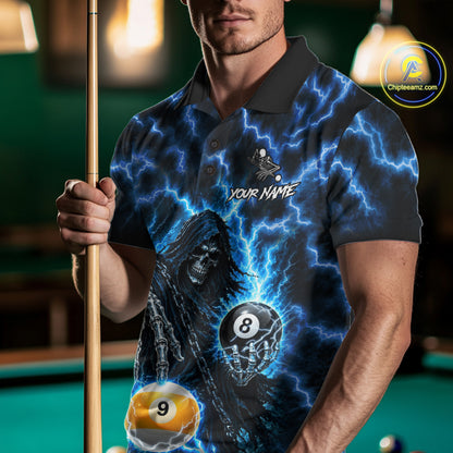 Blue Grim Reaper Thunder Lightning Billiard Shirts For Men Custom 8 Ball & 9 Ball Pool Team Jersey TDM7991