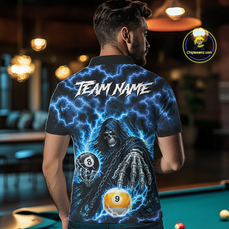 Blue Grim Reaper Thunder Lightning Billiard Shirts For Men Custom 8 Ball & 9 Ball Pool Team Jersey TDM7991