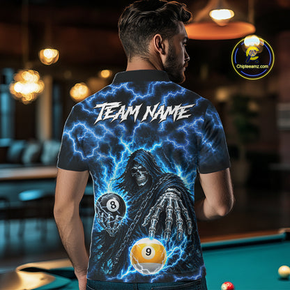 Blue Grim Reaper Thunder Lightning Billiard Shirts For Men Custom 8 Ball & 9 Ball Pool Team Jersey TDM7991