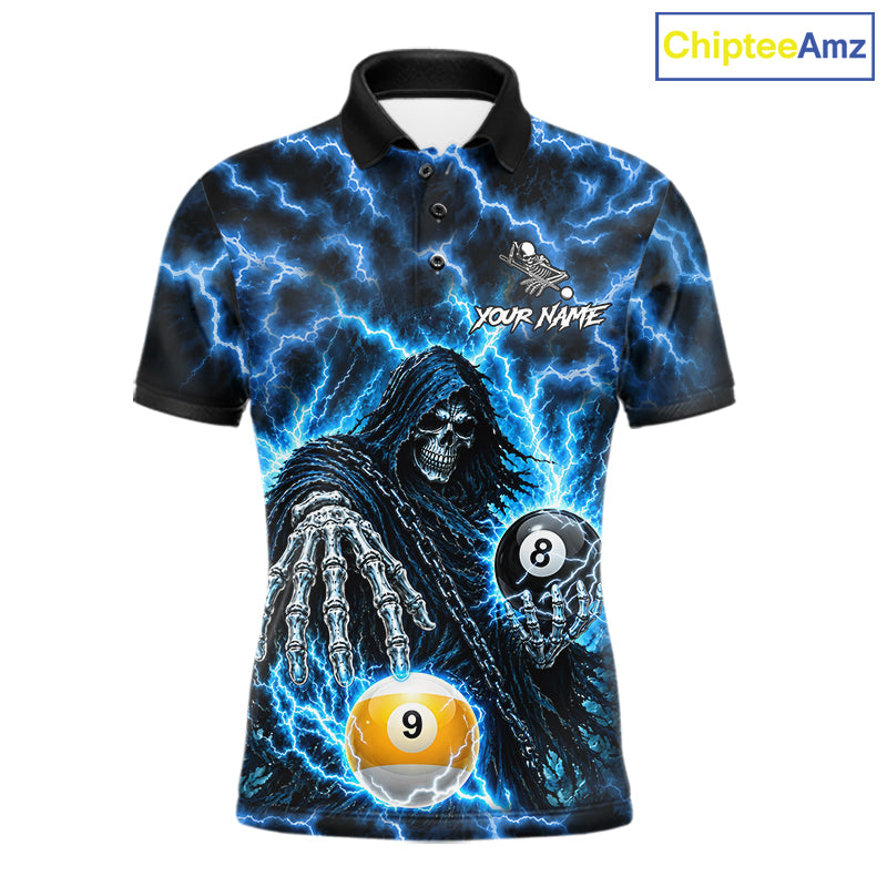 Blue Grim Reaper Thunder Lightning Billiard Shirts For Men Custom 8 Ball & 9 Ball Pool Team Jersey TDM7991
