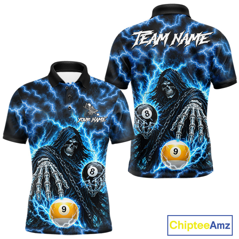 Blue Grim Reaper Thunder Lightning Billiard Shirts For Men Custom 8 Ball & 9 Ball Pool Team Jersey TDM7991