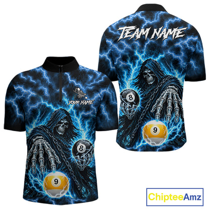 Blue Grim Reaper Thunder Lightning Billiard Shirts For Men Custom 8 Ball & 9 Ball Pool Team Jersey TDM7991