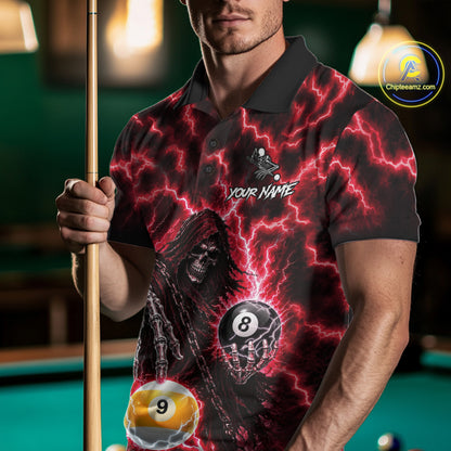 Red Grim Reaper Thunder Lightning Billiard Shirts For Men Custom 8 Ball & 9 Ball Pool Team Jersey TDM7992