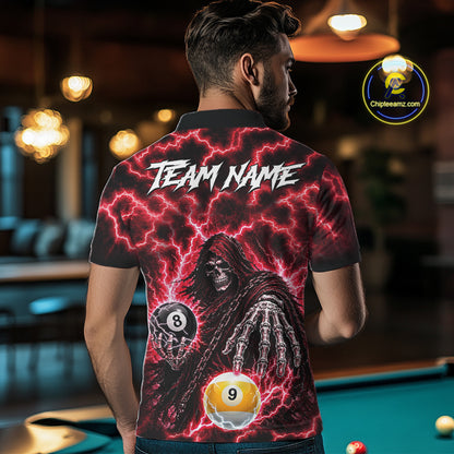 Red Grim Reaper Thunder Lightning Billiard Shirts For Men Custom 8 Ball & 9 Ball Pool Team Jersey TDM7992
