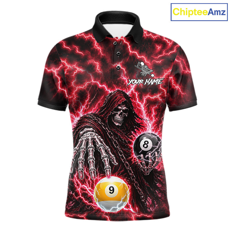 Red Grim Reaper Thunder Lightning Billiard Shirts For Men Custom 8 Ball & 9 Ball Pool Team Jersey TDM7992