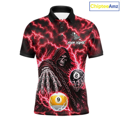 Red Grim Reaper Thunder Lightning Billiard Shirts For Men Custom 8 Ball & 9 Ball Pool Team Jersey TDM7992