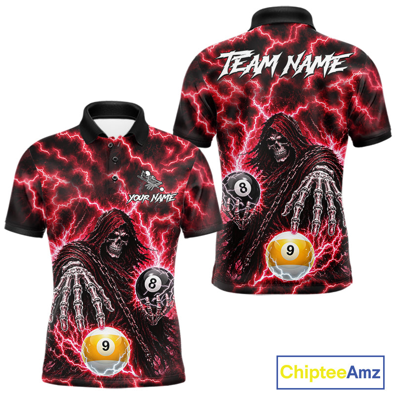 Red Grim Reaper Thunder Lightning Billiard Shirts For Men Custom 8 Ball & 9 Ball Pool Team Jersey TDM7992
