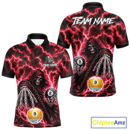Red Grim Reaper Thunder Lightning Billiard Shirts For Men Custom 8 Ball & 9 Ball Pool Team Jersey TDM7992
