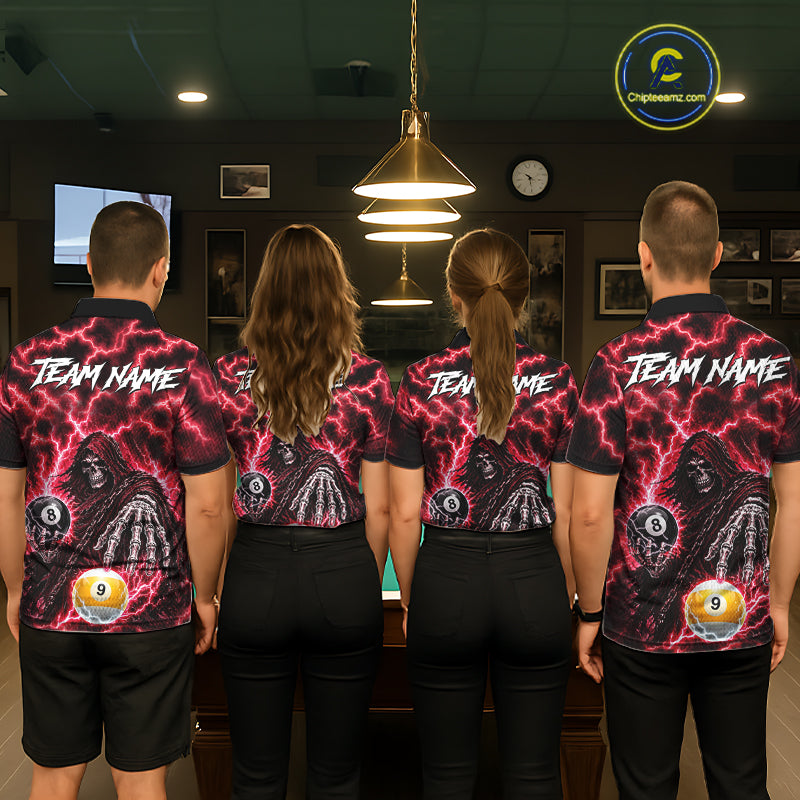 Red Grim Reaper Thunder Lightning Billiard Shirts For Men Custom 8 Ball & 9 Ball Pool Team Jersey TDM7992