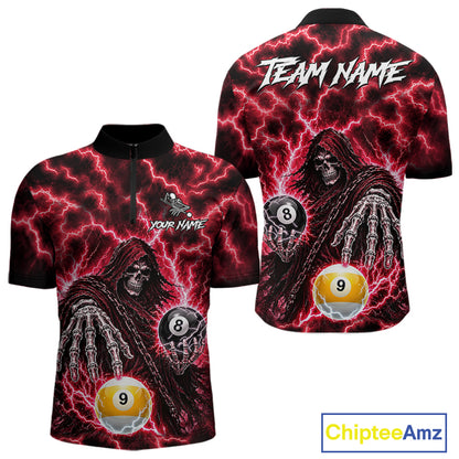 Red Grim Reaper Thunder Lightning Billiard Shirts For Men Custom 8 Ball & 9 Ball Pool Team Jersey TDM7992