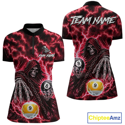 Red Grim Reaper Thunder Lightning Billiard Shirts For Women Custom 8 Ball & 9 Ball Pool Team Jersey TDM7992
