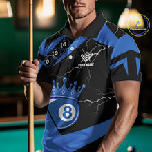 Load image into Gallery viewer, Black And Blue 8 Ball Crown Lightning Men&#39;s Billiard Shirt Custom Pool Team Jersey Polo &amp; 1/4 Zip TDM5311