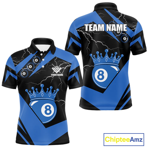 Black And Blue 8 Ball Crown Lightning Men's Billiard Shirt Custom Pool Team Jersey Polo & 1/4 Zip TDM5311
