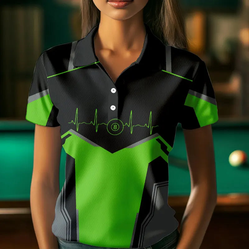 Personalized Billiard 8 Ball Wings Short Sleeve Women'S Shirts, Billiard Jerseys Tournament |Green TDM3489