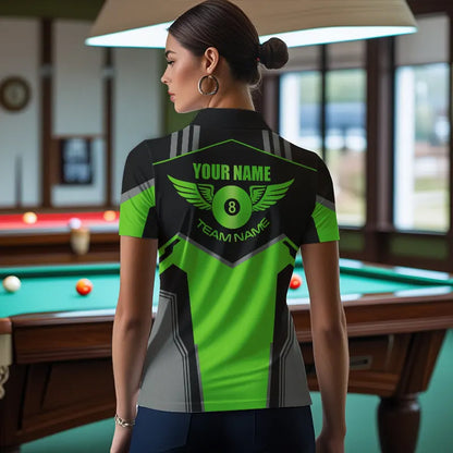 Personalized Billiard 8 Ball Wings Short Sleeve Women'S Shirts, Billiard Jerseys Tournament |Green TDM3489