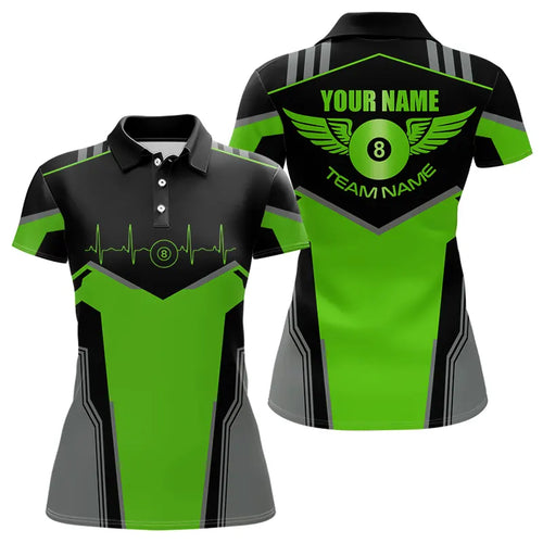 Personalized Billiard 8 Ball Wings Short Sleeve Women'S Shirts, Billiard Jerseys Tournament |Green TDM3489
