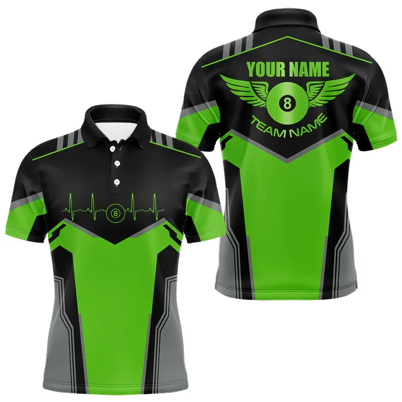 Personalized Billiard 8 Ball Wings Short Sleeve Men'S Shirts, Billiard Jerseys Tournament |Green TDM3489