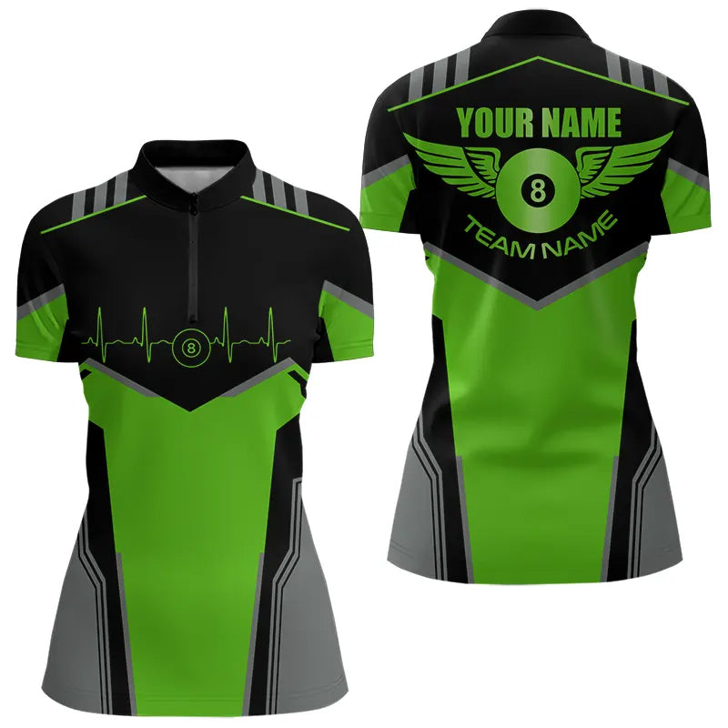 Personalized Billiard 8 Ball Wings Short Sleeve Women'S Shirts, Billiard Jerseys Tournament |Green TDM3489