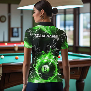 Green 8 Ball Pool Fire Flame Custom Lightning Billiard Shirts For Women Team League Billiard Jerseys TDM3491