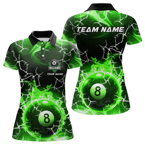 Green 8 Ball Pool Fire Flame Custom Lightning Billiard Shirts For Women Team League Billiard Jerseys TDM3491