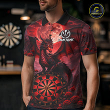 Load image into Gallery viewer, Black And Red Dartboard Roses And Dragon Darts Polo &amp; 1/4 Zip Custom Men's Darts Team Jersey TDM5802