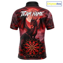 Load image into Gallery viewer, Black And Red Dartboard Roses And Dragon Darts Polo &amp; 1/4 Zip Custom Men's Darts Team Jersey TDM5802