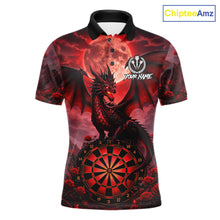 Load image into Gallery viewer, Black And Red Dartboard Roses And Dragon Darts Polo &amp; 1/4 Zip Custom Men's Darts Team Jersey TDM5802