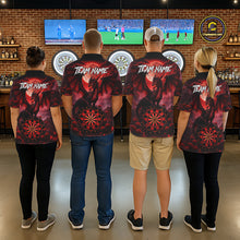 Load image into Gallery viewer, Black And Red Dartboard Roses And Dragon Darts Polo &amp; 1/4 Zip Custom Men's Darts Team Jersey TDM5802