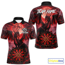 Load image into Gallery viewer, Black And Red Dartboard Roses And Dragon Darts Polo &amp; 1/4 Zip Custom Men's Darts Team Jersey TDM5802