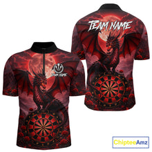 Load image into Gallery viewer, Black And Red Dartboard Roses And Dragon Darts Polo &amp; 1/4 Zip Custom Men's Darts Team Jersey TDM5802