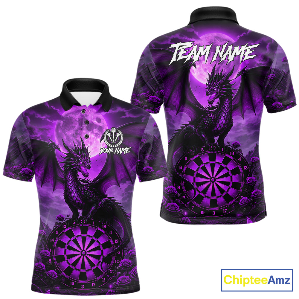 Black And Purple Dartboard Roses And Dragon Darts Polo & 1/4 Zip Custom Men's Darts Team Jersey TDM5803