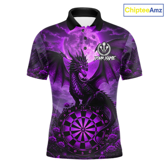 Black And Purple Dartboard Roses And Dragon Darts Polo & 1/4 Zip Custom Men's Darts Team Jersey TDM5803