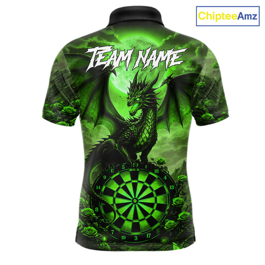 Black And Green Dartboard Roses And Dragon Darts Polo & 1/4 Zip Custom Men's Darts Team Jersey TDM5804
