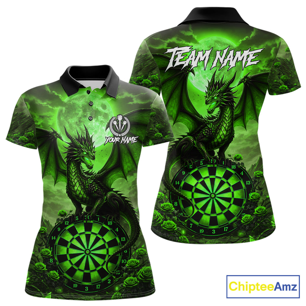 Black And Green Dartboard Roses And Dragon Darts Polo & 1/4 Zip Custom Women's Darts Team Jersey TDM5804