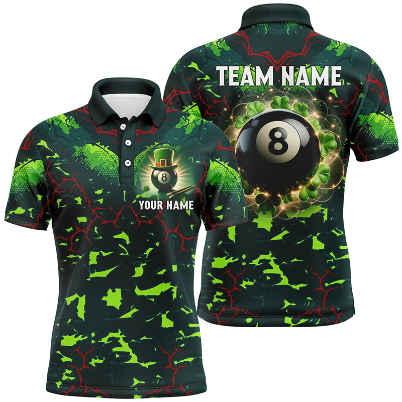 3D Billiard 8 Ball Luckiest Shamrock Men Polo Shirts Personalized St Patrick Day Billiard Shirts TDM1138