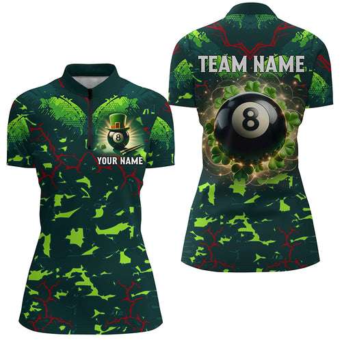 3D Billiard 8 Ball Luckiest Shamrock Women Quarter-Zip Shirt Custom Patrick Day Pool Shirts TDM1138
