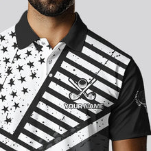 Load image into Gallery viewer, Black and White American Flag Men Golf polo shirts custom patriotic golf apparel team golf jerseys NQS9605