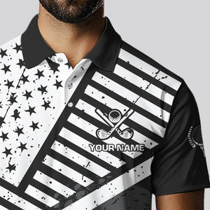 Black and White American Flag Men Golf polo shirts custom patriotic golf apparel team golf jerseys NQS9605