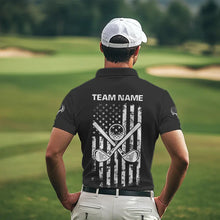 Load image into Gallery viewer, Black and White American Flag Men Golf polo shirts custom patriotic golf apparel team golf jerseys NQS9605