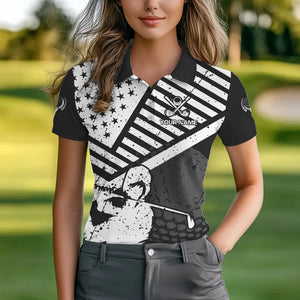 Black and White American Flag Women Golf polo shirts custom patriotic golf apparel team golf jerseys NQS9605