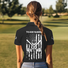 Load image into Gallery viewer, Black and White American Flag Women Golf polo shirts custom patriotic golf apparel team golf jerseys NQS9605