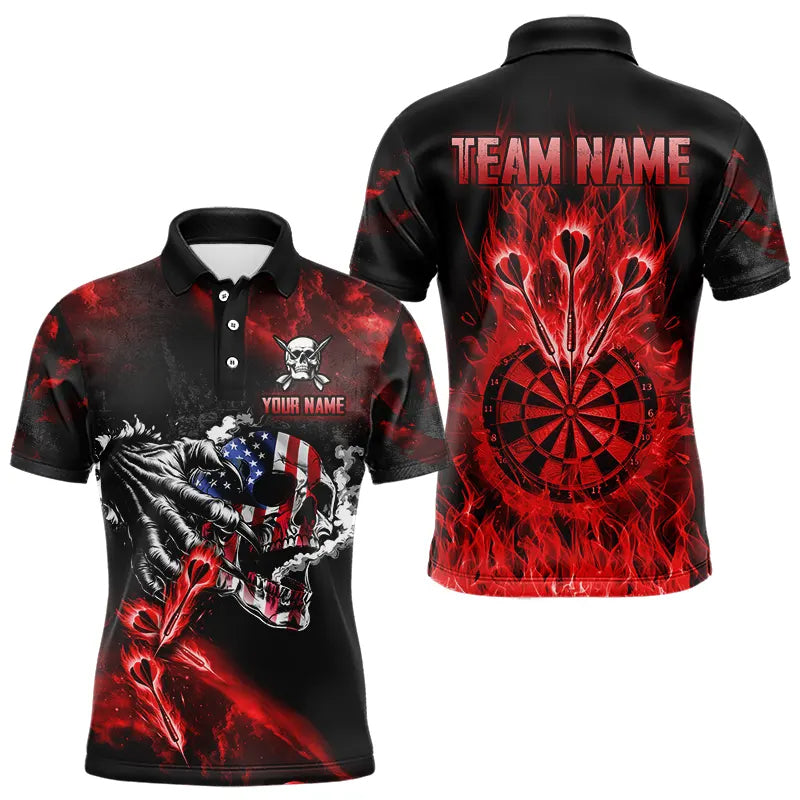 Fire Flame Darts Board American Flag Skull Dart Shirts For Men Custom Darts Team Jerseys |Red TDM3646