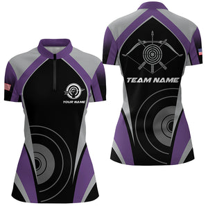 Personalized Purple Archery Jerseys Women Quarter-Zip Shirts Custom Archery Uniform For Team TDM1323