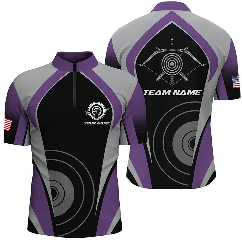 Personalized Purple Archery Jerseys Men Quarter-Zip Shirts Custom Archery Uniform For Team TDM1323