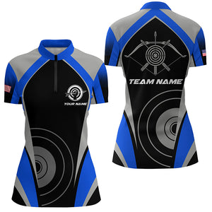 Personalized Blue Archery Jerseys Women Quarter-Zip Shirts Custom Archery Uniform For Team TDM1325