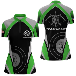 Personalized Green Archery Jerseys Women Quarter-Zip Shirts Custom Archery Uniform For Team TDM1326