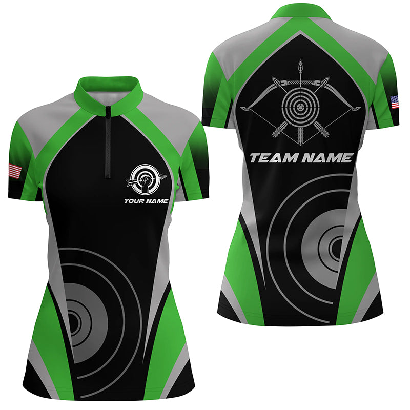 Personalized Green Archery Jerseys Women Quarter-Zip Shirts Custom Archery Uniform For Team TDM1326