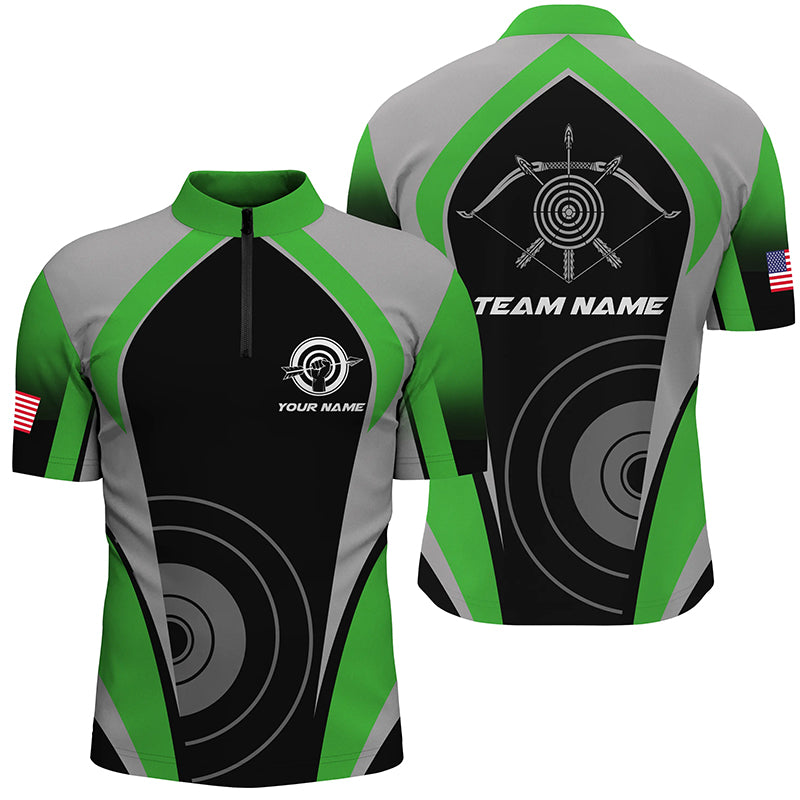 Personalized Green Archery Jerseys Men Quarter-Zip Shirts Custom Archery Uniform For Team TDM1326